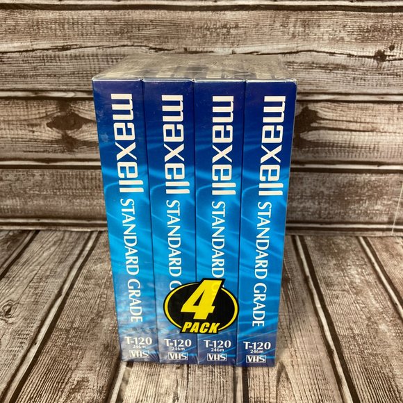 MAXELL 4 PACK  6 Hours T-120  Blank Standard Grade VHS Tapes Brand NEW SEALED - Picture 2 of 6